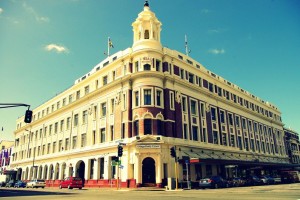 The Allied Press building, Channel 9 (now Freeview 39) is located on the top (3rd) floor on the right side of this photo. Image from TrekEarth.