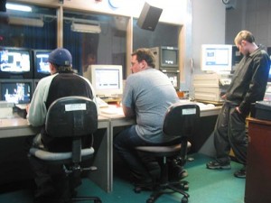 Part of the Channel 9 control area. From left to right - Barry, Dan, and Wayne. 