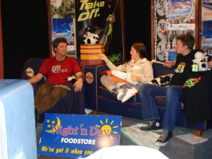 Then OUSA Social Activities President Rob McCann joins Helen and Hamish on the couch in mid 2005.